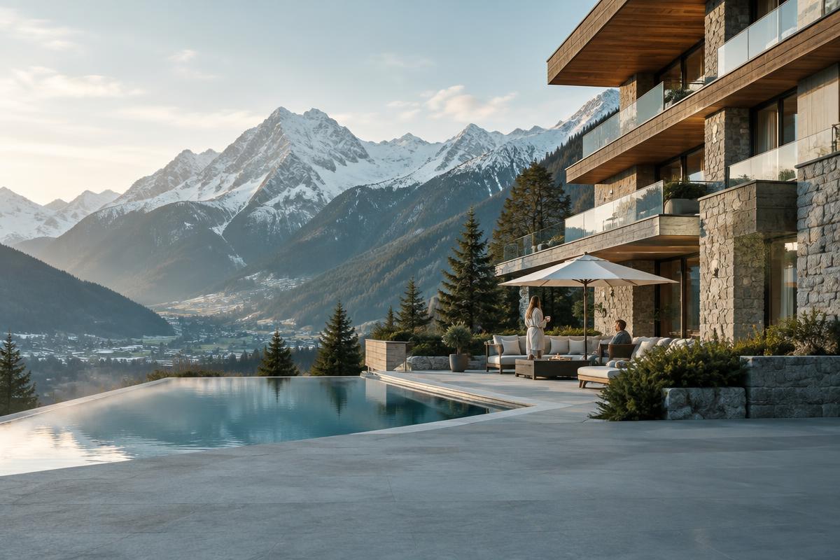 Modernes alpines Hotel mit Bergpanorama